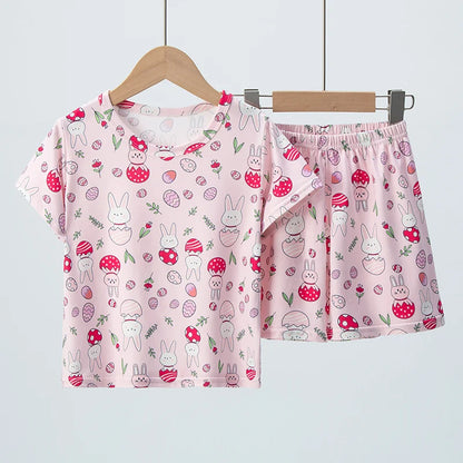 2 Pcs Children's Fun Printing Multicolor  Short Sleeve Shirt & Shorts Set