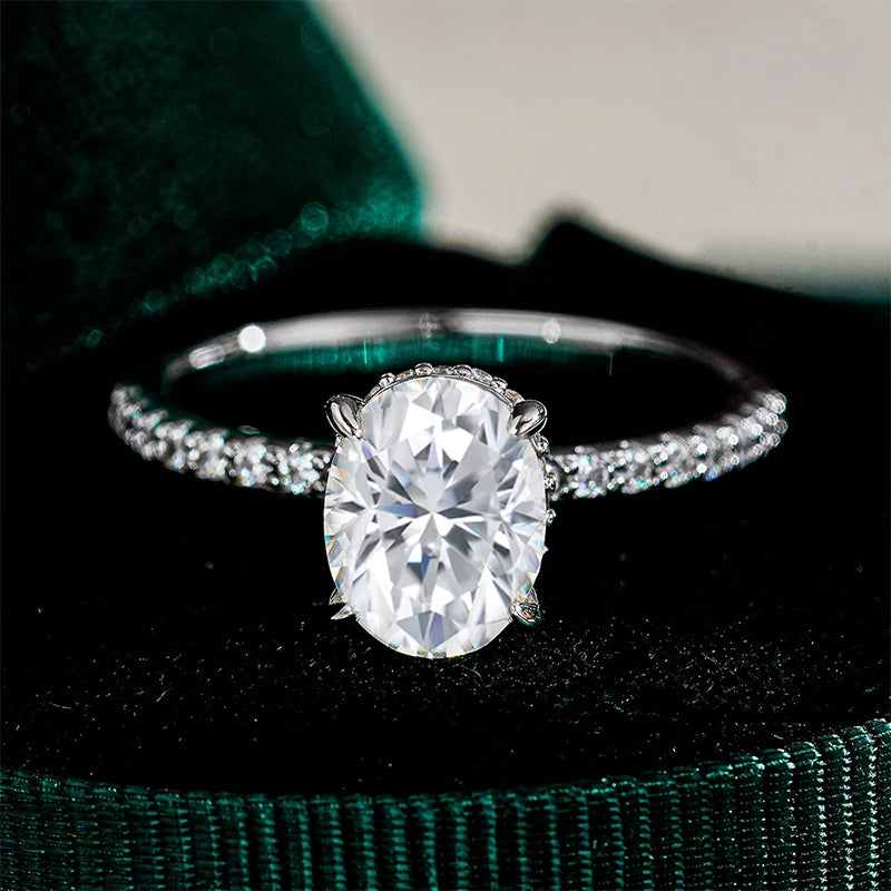 Oval Cut Moissanite Rings for Women 925 Sterling Silver Lab Diamond Wedding Engagement Ring Gemstone Band  1ct 2ct 3ct