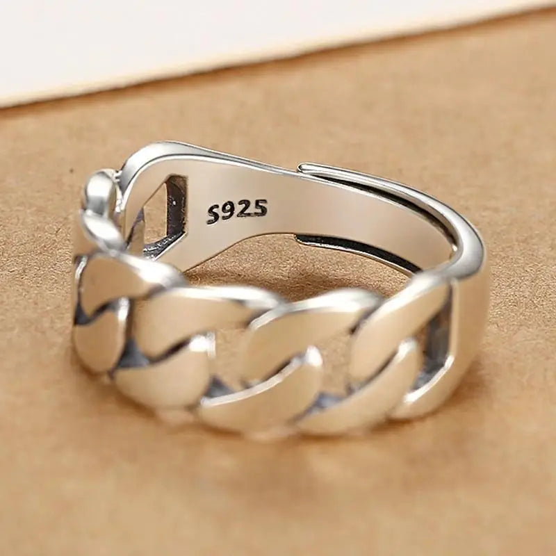 925 Sterling Silver Rings For Women Men Fine Jewelry Finger Adjustable Open Vintage Chain Ring