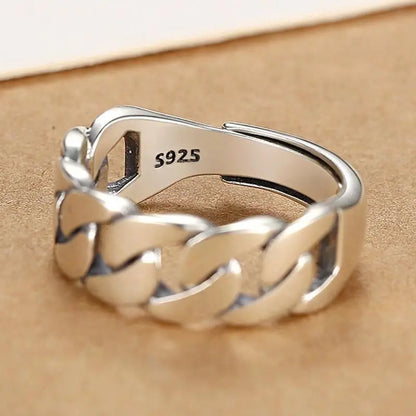 925 Sterling Silver Rings For Women Men Fine Jewelry Finger Adjustable Open Vintage Chain Ring