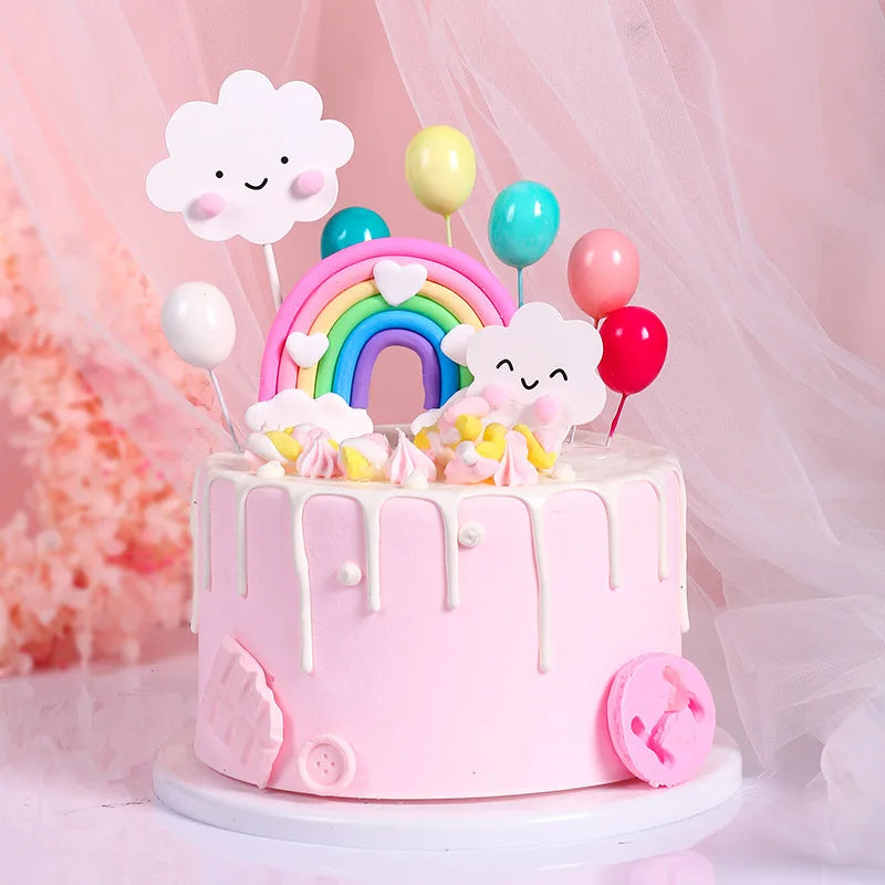 Smiling Face Cloud Rainbow Cake Topper Birthday Cake Baby Shower Kids Christening Birthday Party Wedding Cake Topper Decoratings