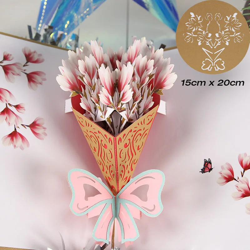 3D Pop Up Flower Greeting Cards Wedding Card Anniversary Thanksgiving Valentines Day Birthday Gift Thank You Card Handmade Cards