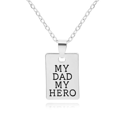 "MY DAD MY HERO" Keychain Necklace for Men Women Square Brand Carved Letter Pendant Chain Key Ring Accessories Father's Day Gift