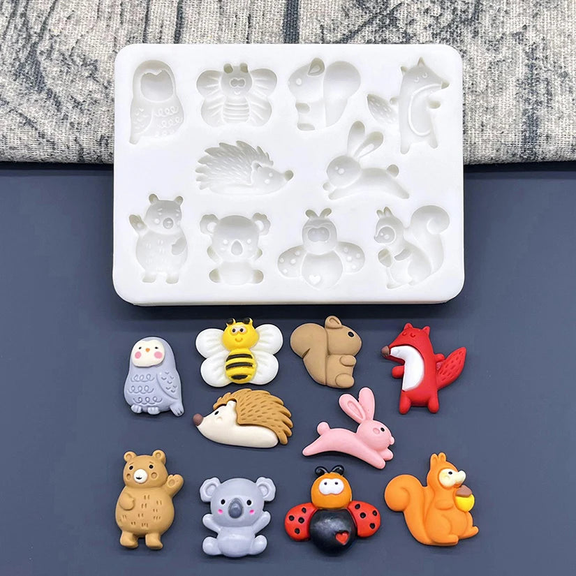 koala Bear Bee Bunny Fox Hedgehog Squirrel Owl Silicone Sugarcraft Mold Chocolate Cupcake Baking Fondant Cake Decorating Tools