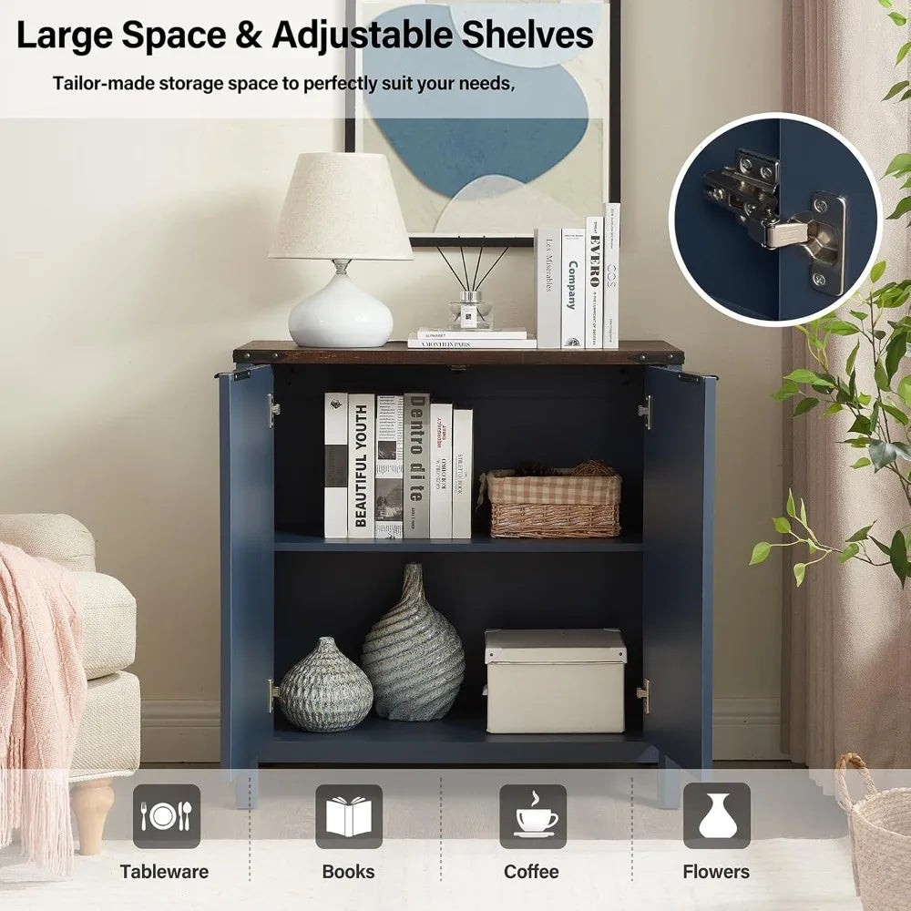 32 Fluted Sideboard Storage Cabinet Buffet - 7-Level Adjustable Shelves, Modern Farmhouse Rustic Chic Multi-Functional Organizer
