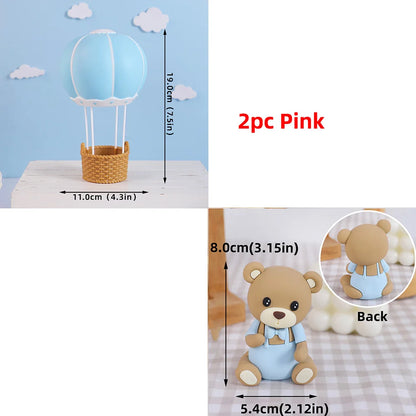 New Hot Air Balloon Cake Decoration Pink Blue Bear Cake Topper for Boy Girl Baby Shower Kids Happy Birthday Party Supplies Gifts