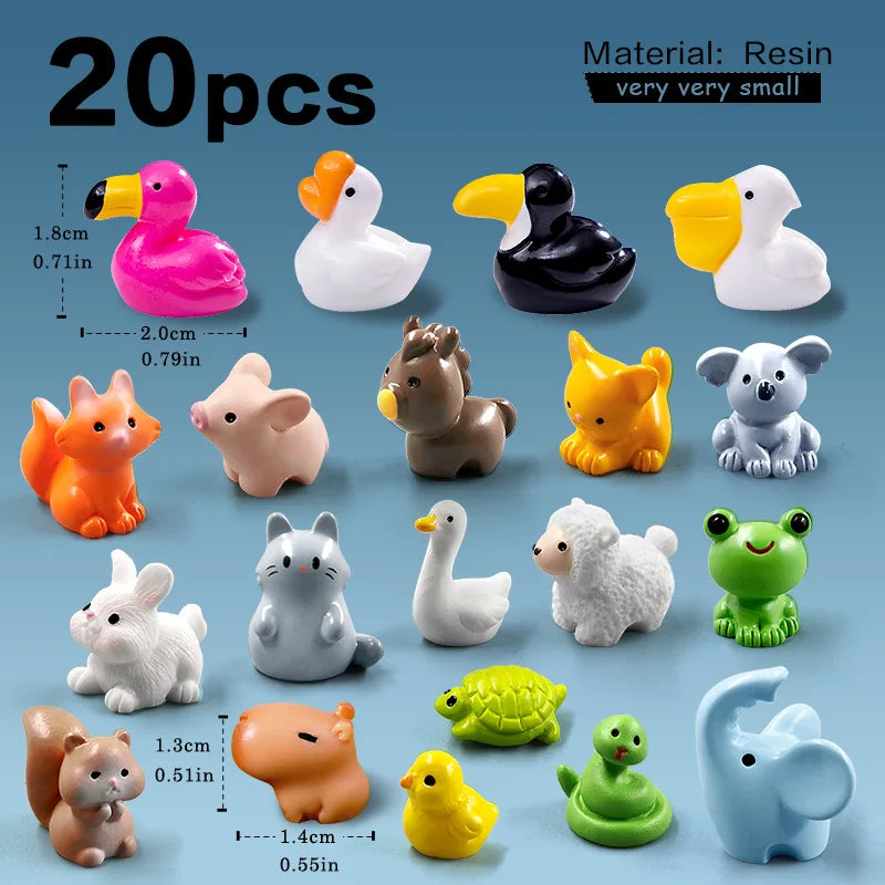 10Pcs Easter Rabbit Dinosaurs Capybara Duck Fox Pig Cat Turtle Frog Bird Figurine Miniature Fairy Garden Decoration Accessories
