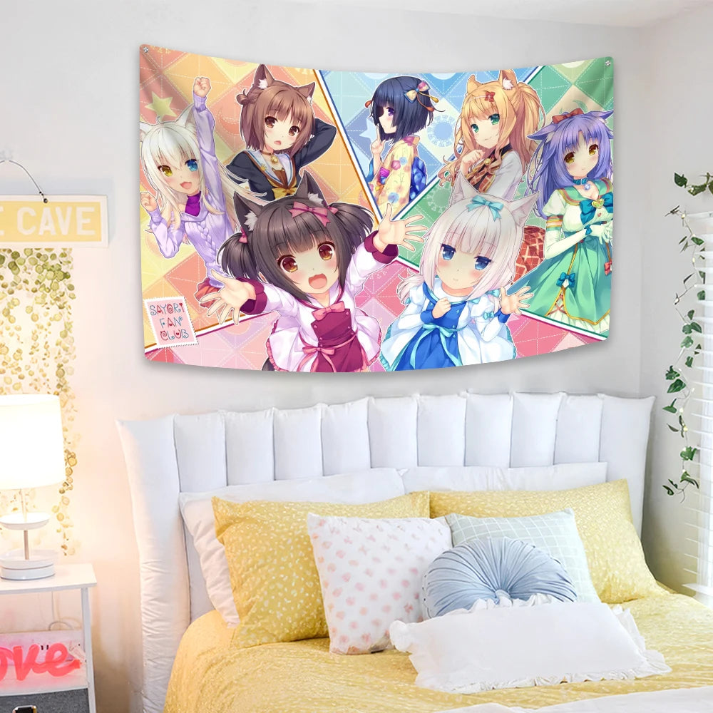 Kawaii Nekopara Anime Tapestry – Cute Wall Hanging Room Decor