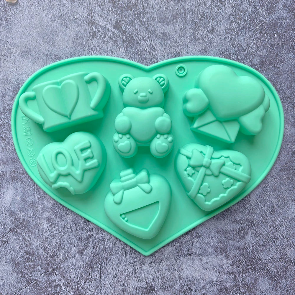 1pc Valentine's Day Theme Chocolate Silicone DIY Soft Candy Mold Bear Shape Baking Resin Soap Wax Melting Ice Jelly Mold