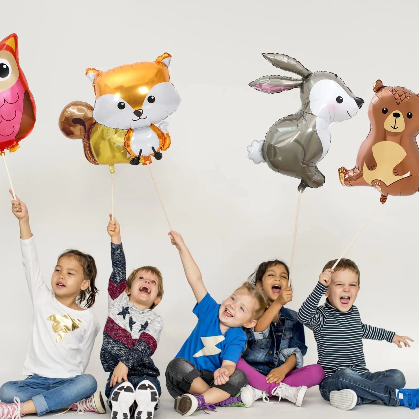 Woodland Animals Foil Balloon Set – Fox, Hedgehog, Raccoon, Deer & Bear Forest Theme Party Decor