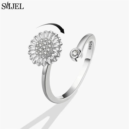Korean Fashion Daisy Spinner Fidget Ring Multiple Style Sunflower Rose Snowflake Rotate Freely Anti Stress Anxiety Rings Wedding