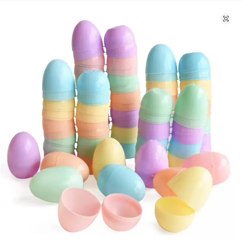 100Pcs Macaron Color Easter Eggs Plastic Fillable Easter Egg Hunt Game Supplies Candy Gift Packing Box Kids Birthday Party Decor