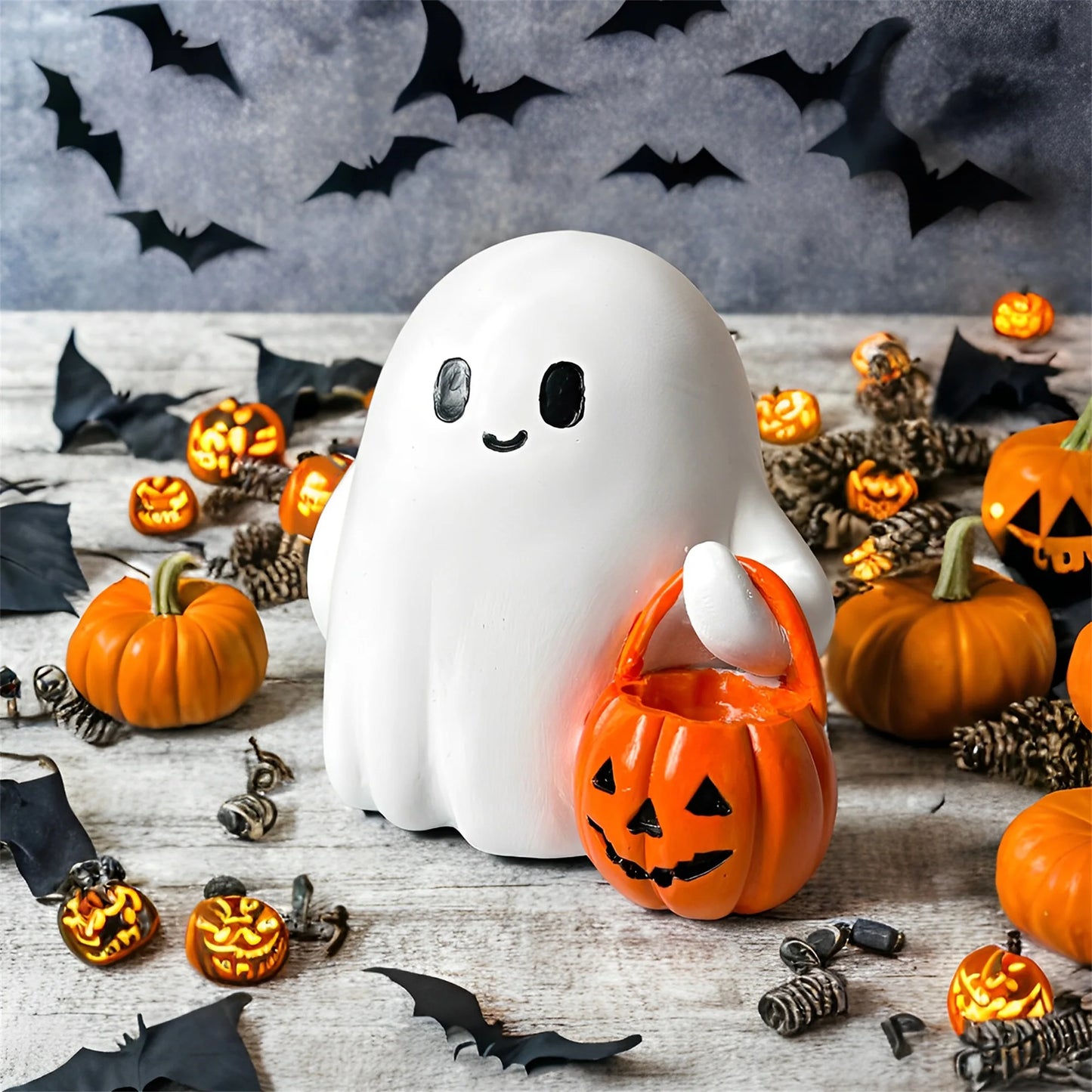 Spooky Halloween Pumpkin Adorable Resin Tabletop Decoration for Home Office Desk Art Display Gift Idea