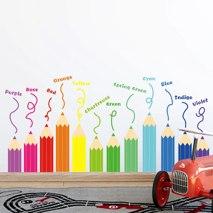 Cartoon Rainbow Crayon Wall Stickers Kids Room Bedroom Background Decoration Wallpaper Home Decor Self Adhesive Nursery Decals