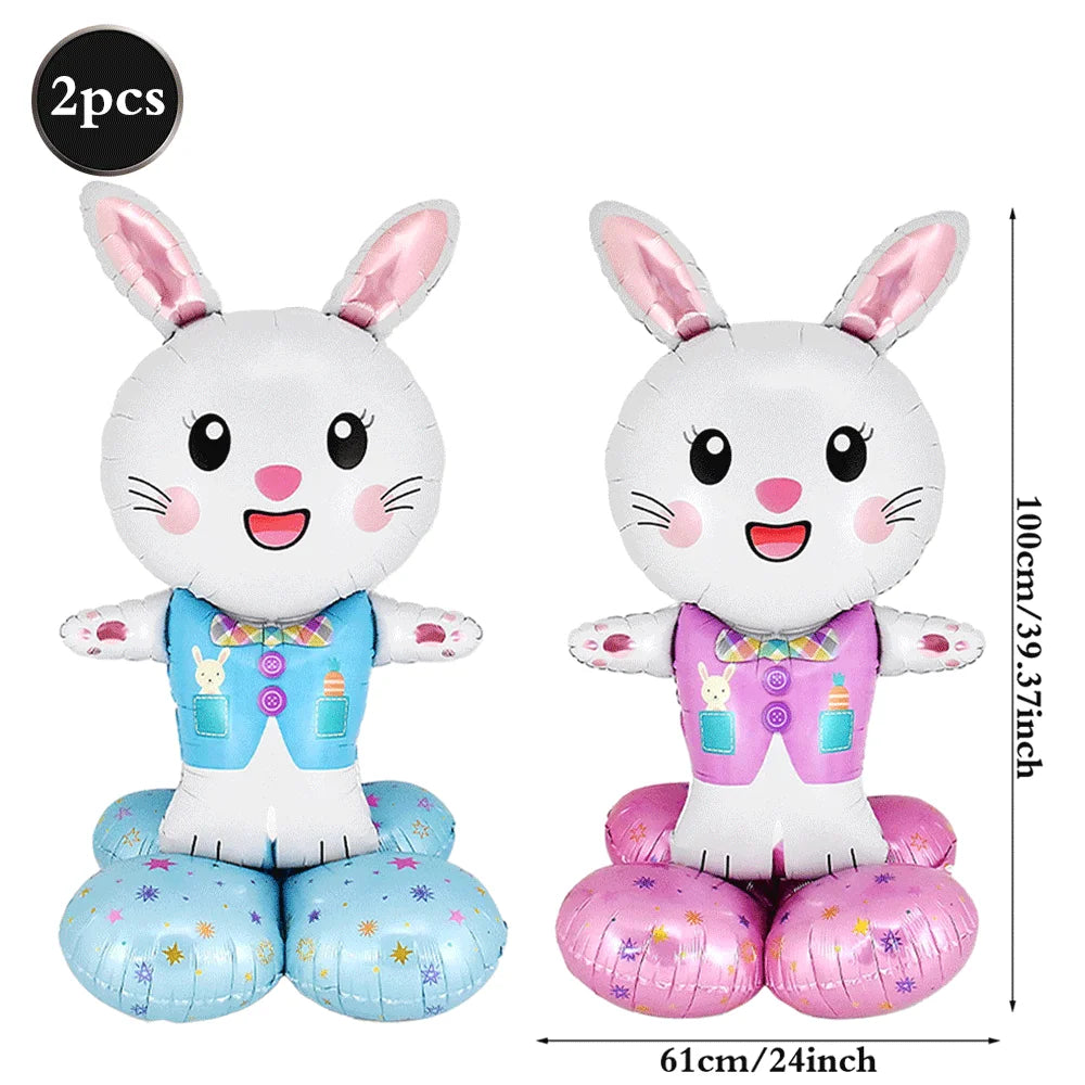 2Pcs Self Standing Easter Bunny Balloons Giant Bunny Carrot Chick Foil Balloon Easter Egg Decoration Home Holiday Party Supplies