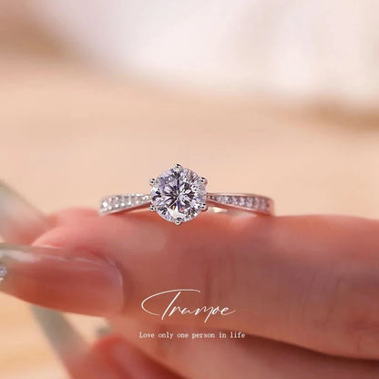 GRA Certified Moissanite Diamond 6 Prong Ring D Color Real 925 Sterling Silver Ring For Women Wedding Fine Jewelry