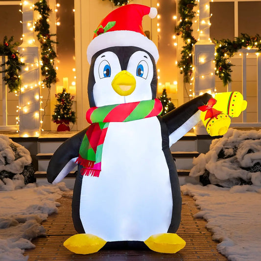 JOYFY 5 FT Christmas Inflatable Penguin Decoration with Built-in LEDs for Christmas Party Indoor Outdoor Décor