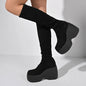 Women's Winter Thick-Heeled Cotton Shoes with Round Head Design, Suede Material, Thick and Soft Soles, Anti-Slip, Wear-Resistant, and High Boot Style.