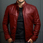 Men's Biker Leather Jacket Stand-up Collar Punk Leather Jacket Men