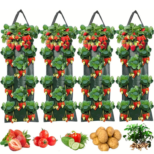 1-4PCS Garden Veranda Supplies Multi-Pocket Strawberry Fruit Cultivation Hanging Plant Grow Bag Outdoor Compost Seedling Planter