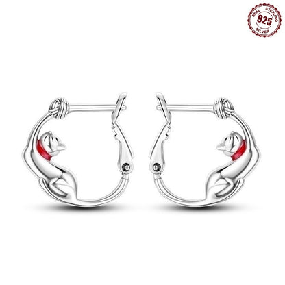 925 Sterling Silver Hoop Earrings Simple Sleeping Cat Earrings For Engagement Wedding Party Birthday Jewelry Gift