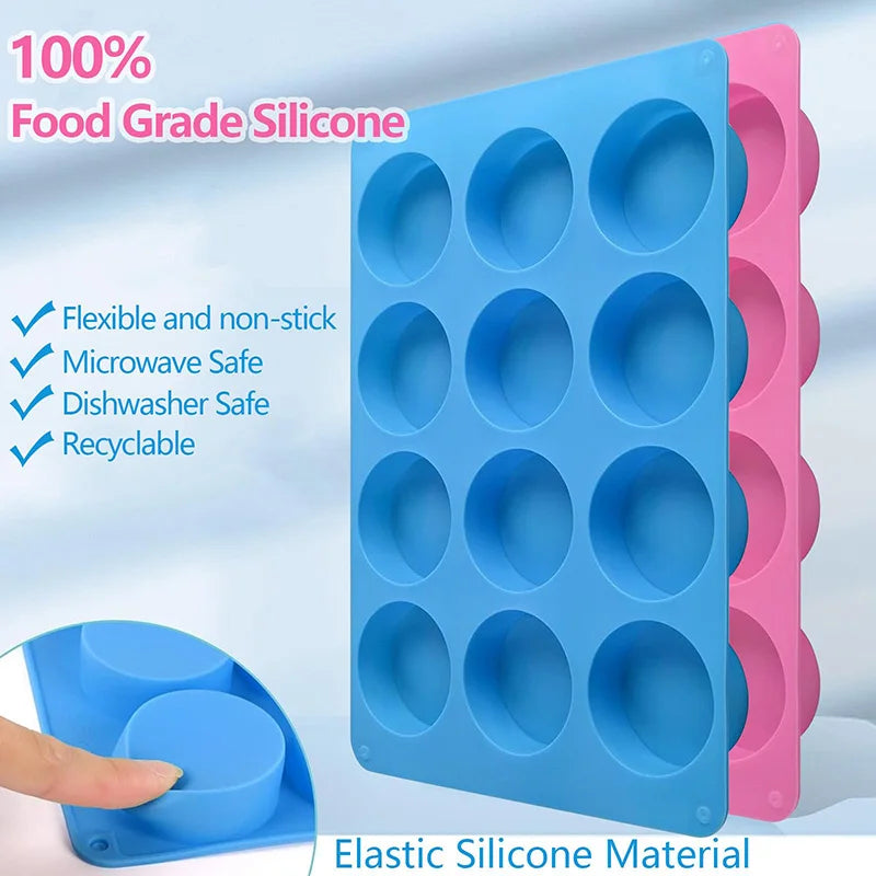 Round Chocolate Cookie Molds Oreo Chocolate Silicone Mold 12-Cavity Cylinder Silicone Molds for Jelly Mini Cakes Muffin Baking