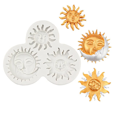 Sun Moon Face Fondant Silicone Mold DIY Cake Decorating Tool Sugarcraft Chocolate Clay Gumpaste Mold Cupcake Baking Tools