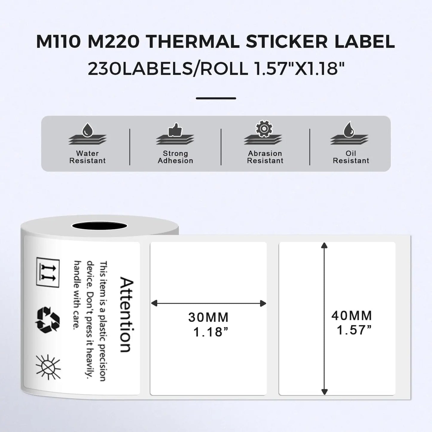 Phomemo M110/M220 40x30mm Thermal Labels - Self-Adhesive Waterproof Gloss Stickers for  Business/Barcode/Packaging/Office Use