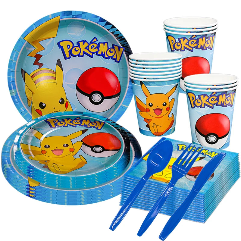 Pokémon birthday party decoration Balloon Disposable Tableware Tablecloth Straws Cup Plates Baby Shower Supplies