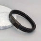 Personalized Black Leather Explorer Bracelet For Men Custom Engraved Name Date Strong Magnetic Clasps Bracelet Father's Day Gift