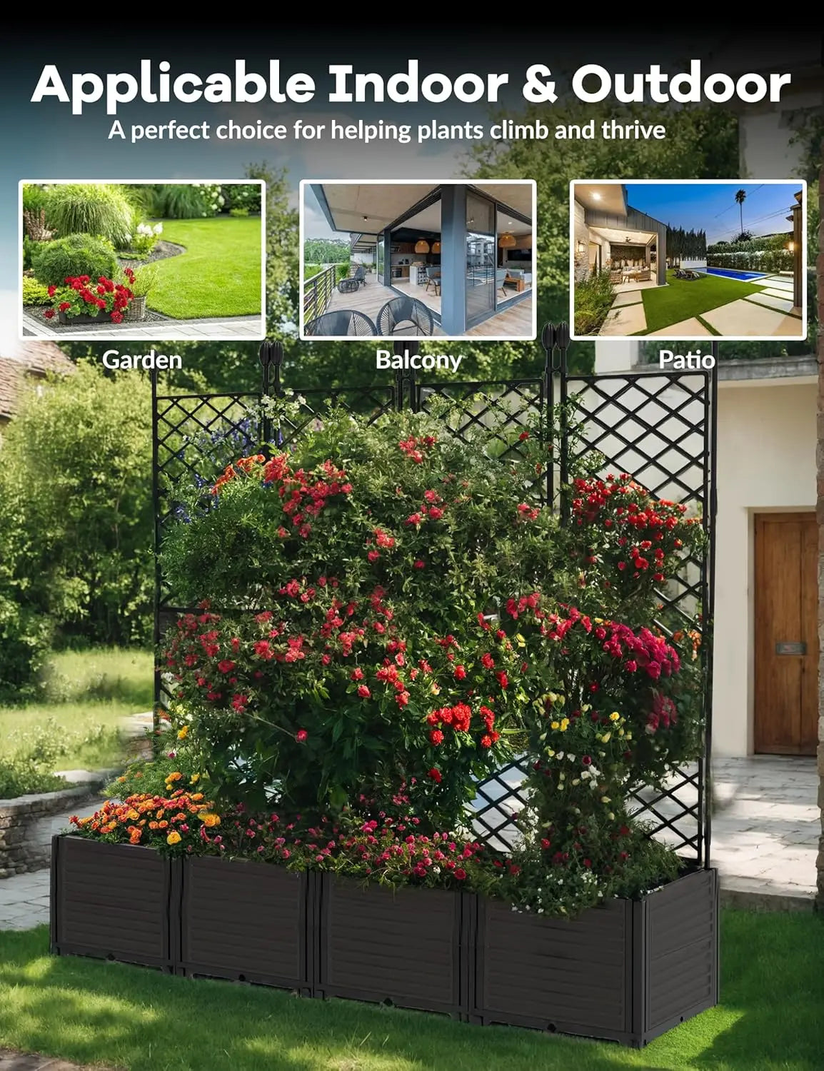 Raised Garden Bed with Metal Trellis – Outdoor Planter Box for Climbing Plants & Privacy