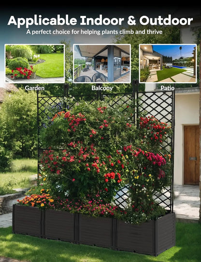 Raised Garden Bed with Metal Trellis – Outdoor Planter Box for Climbing Plants & Privacy