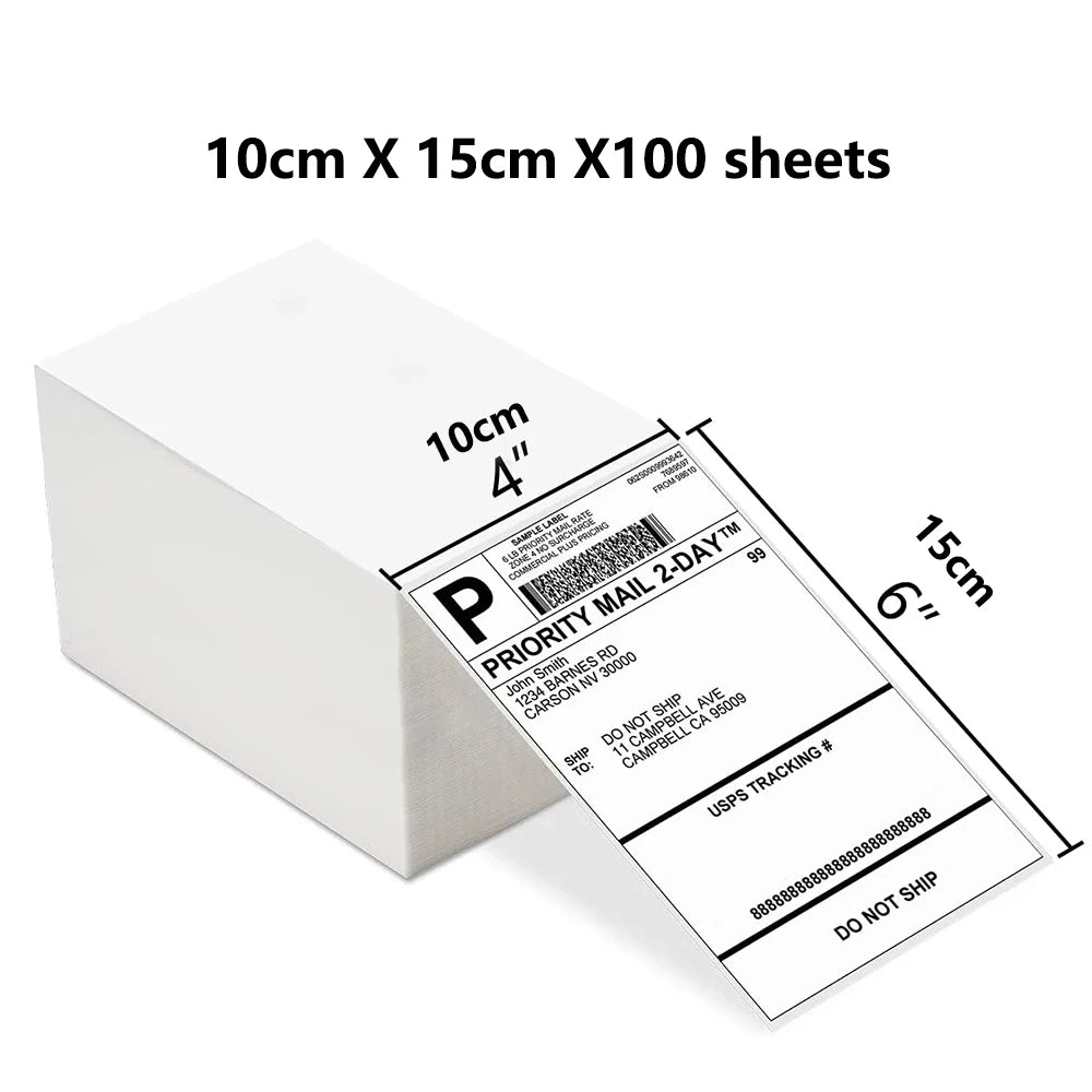 4"x6" Thermal Label Paper 100x150mm 100 Sheets/Stack Adhesive Stickers For Thermal Shipping Labels DHL UPS Express Barcode Label