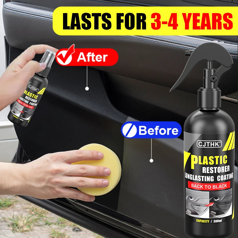 Car Plastic Restorer Coating Agent for Auto Plastic and Rubber Exterior Repair, Cleaning, Refreshing, and Restoration. Black Shine, Seal, and Brighten.