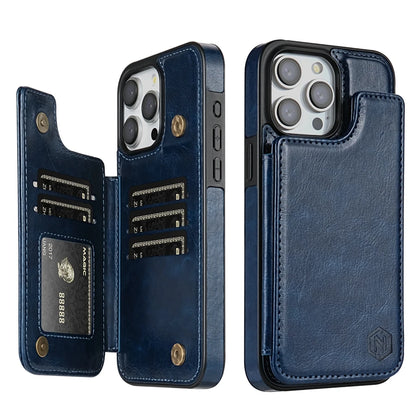 Magnetic Wallet Case for iPhone – Solid‑Color Leather Cover with Double Buckle, RFID‑Blocking Card Holder (iPhone 15/14/13/12/11, XR, XS, SE2, 8, 7)