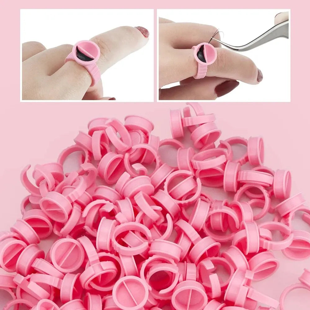 100pcs Disposable White Eyelash Glue Ring Cup Holder Container Tattoo Pigment Eyelash Extension Tools Lash Supplies Accessories