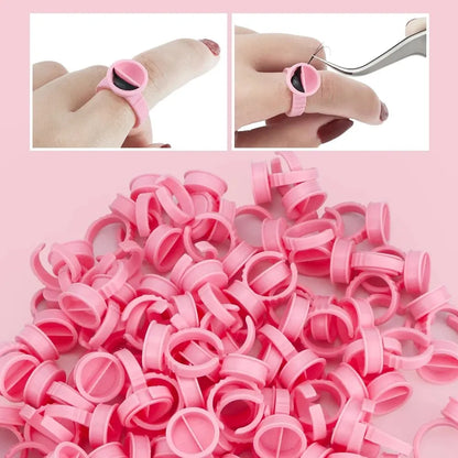 100pcs Disposable White Eyelash Glue Ring Cup Holder Container Tattoo Pigment Eyelash Extension Tools Lash Supplies Accessories