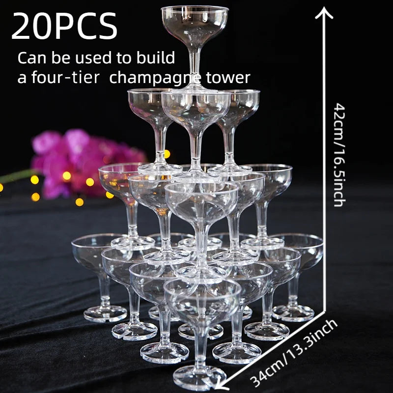 20-60PCS Acrylic Champagne Coupe Glasses Engagement Party Wedding Champagne Tower Prosecco Tower Martini Glasses 5oz