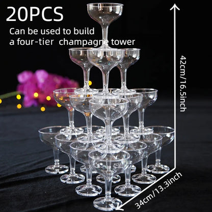 20-60PCS Acrylic Champagne Coupe Glasses Engagement Party Wedding Champagne Tower Prosecco Tower Martini Glasses 5oz