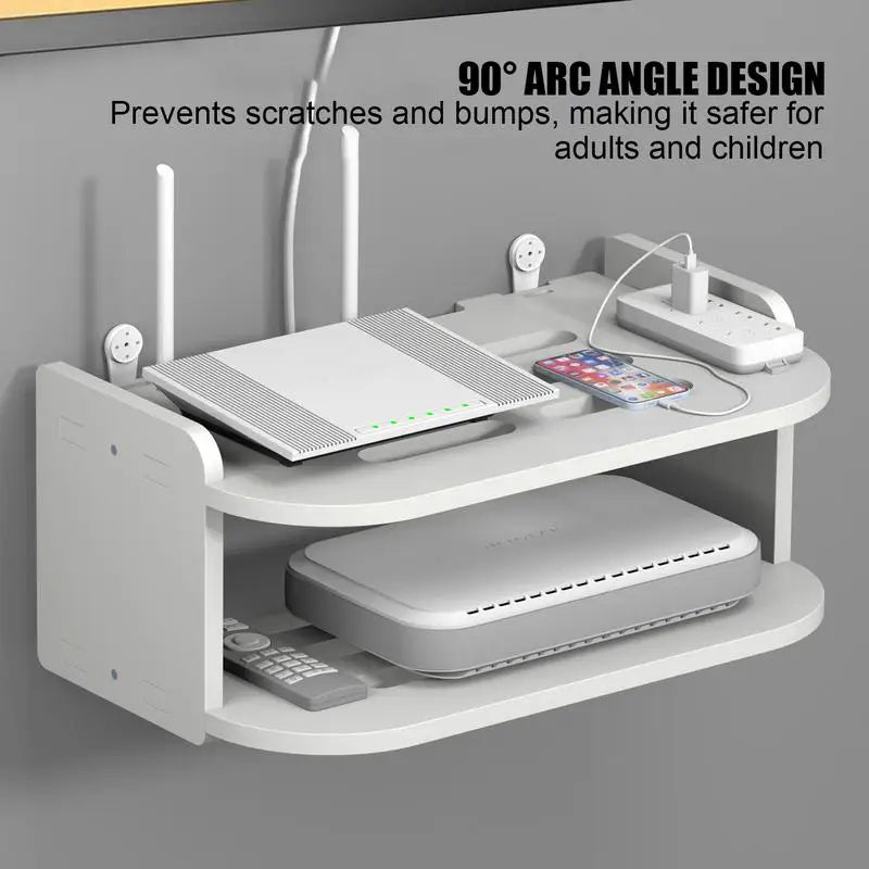 Wifi Hanging Shelf Router Power Strip Multi Outlet TV Set Top Box Cable Hiden Floating Rack Wall Mount Holder Storage Organizer