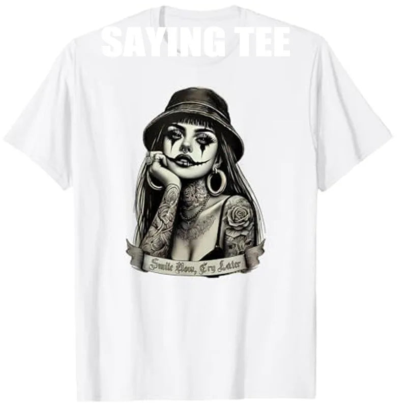 Chicana Payasa Clown Tee – Smile Now Cry Later Graphic Shirt