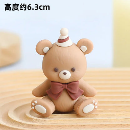 Cute Bear Ornament Cake Topper Pink Blue Cartoon Bear Soft Rubber Doll Boy Girl First Birthday Party Cake Decoration Baby Shower