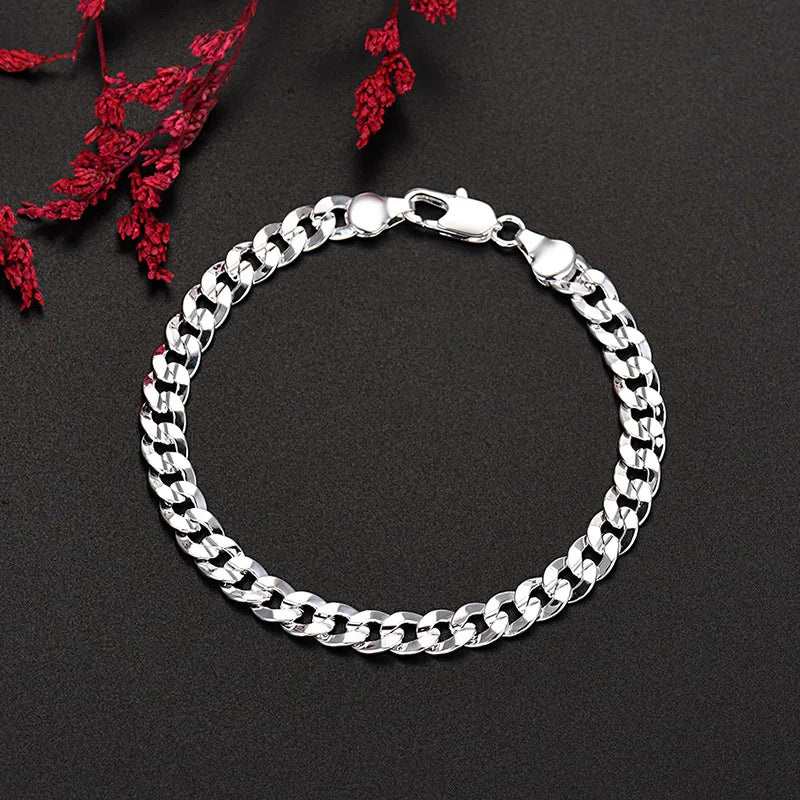 Fine 925 Sterling Silver Solid Chain Bracelet For Women Men Charm Party Gift Wedding party Fashion Jewelry