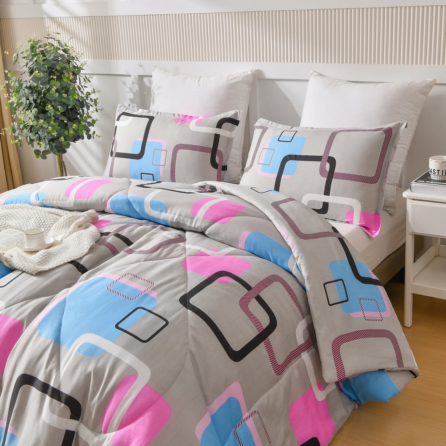 3 Pcs Comforter Set With Geometric Pattern, Luxury Soft Comforter, Ultra Soft 100% Microfiber Polyester