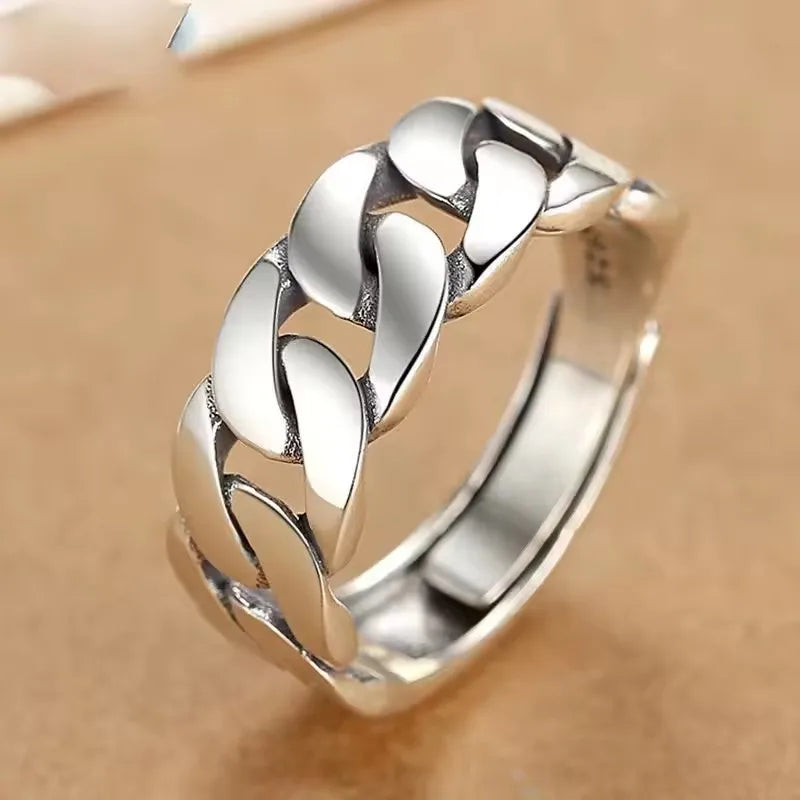 925 Sterling Silver Rings For Women Men Fine Jewelry Finger Adjustable Open Vintage Chain Ring