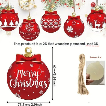 12Pcs New Year's Gift Christmas Decoration Wooden Christma Ball Pendant Christmas Tree Hanging Home Room Decor Outdoor Accessory