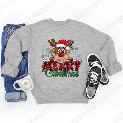 Women's Festive Christmas Reindeer & Plaid Graphic Sweatshirt Casual Loose Fit Long Sleeve Crew Neck Sweatshirts for Winter