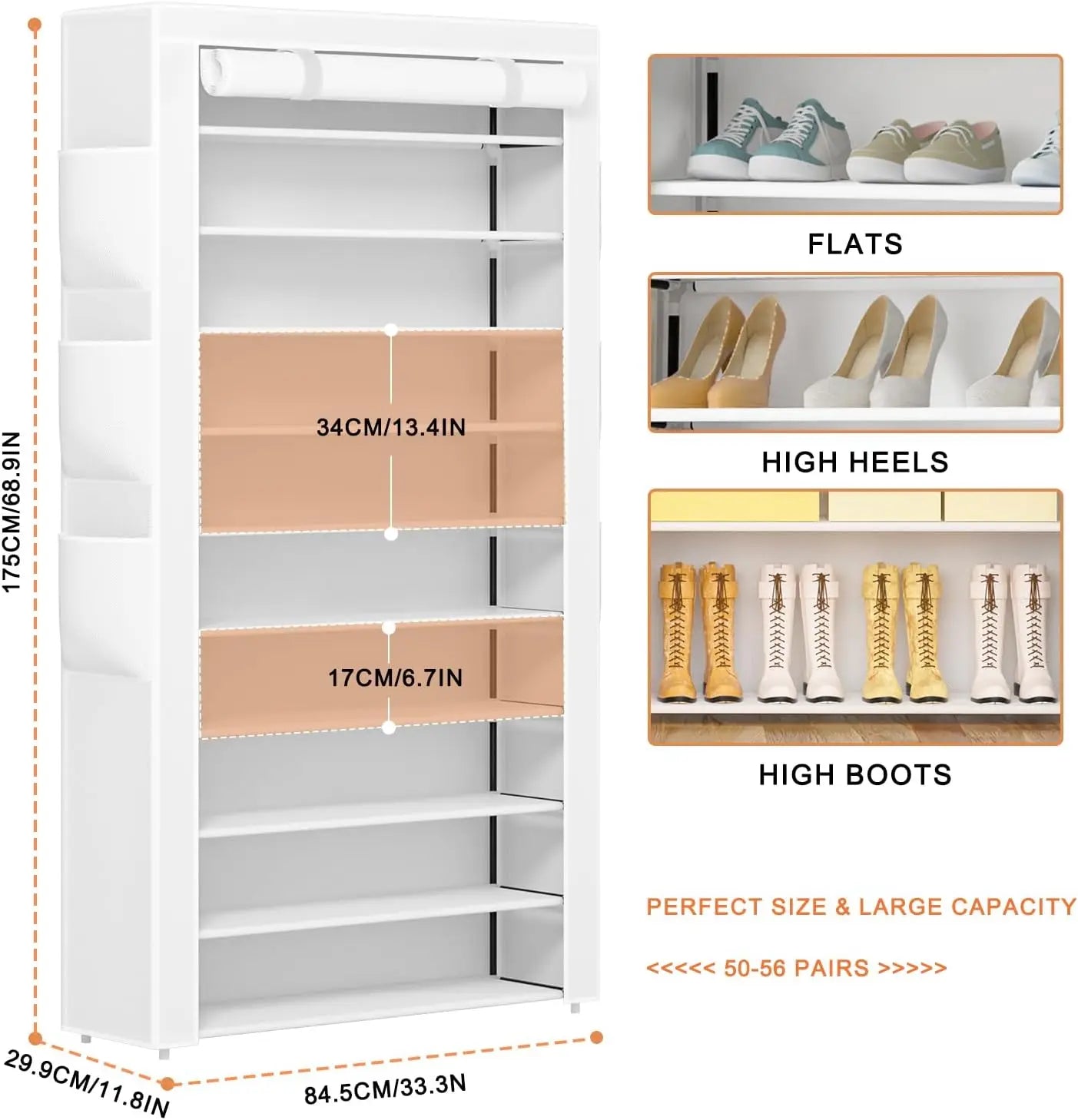 10-Tier Large Capacity Shoe Rack Holds 50-56 Pairs, Waterproof Dustproof Storage Cabinet for Entryway Closet