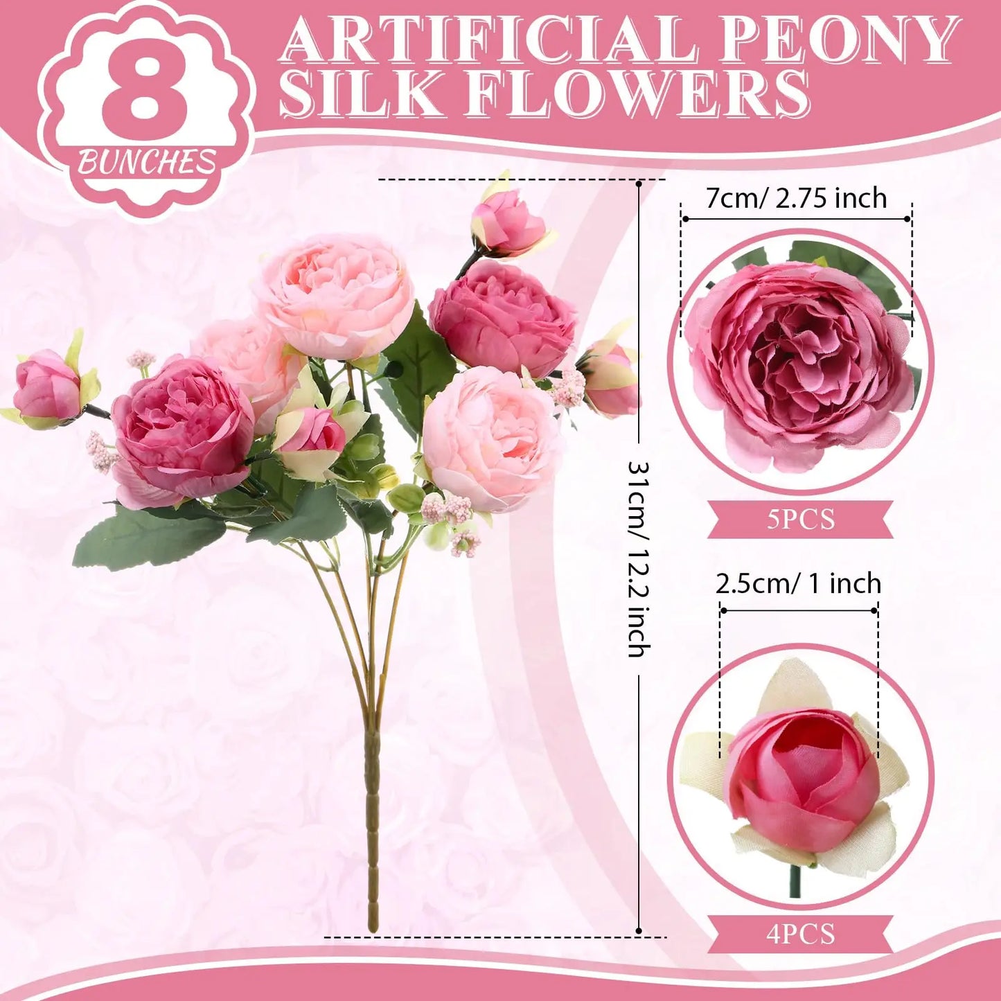 4-20 Bundles Artificial Peonies Flower Boho Faux Flower Artificial Centerpiece Spring Bouquet Floral Wedding Decoration for Vase