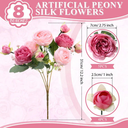4-20 Bundles Artificial Peonies Flower Boho Faux Flower Artificial Centerpiece Spring Bouquet Floral Wedding Decoration for Vase